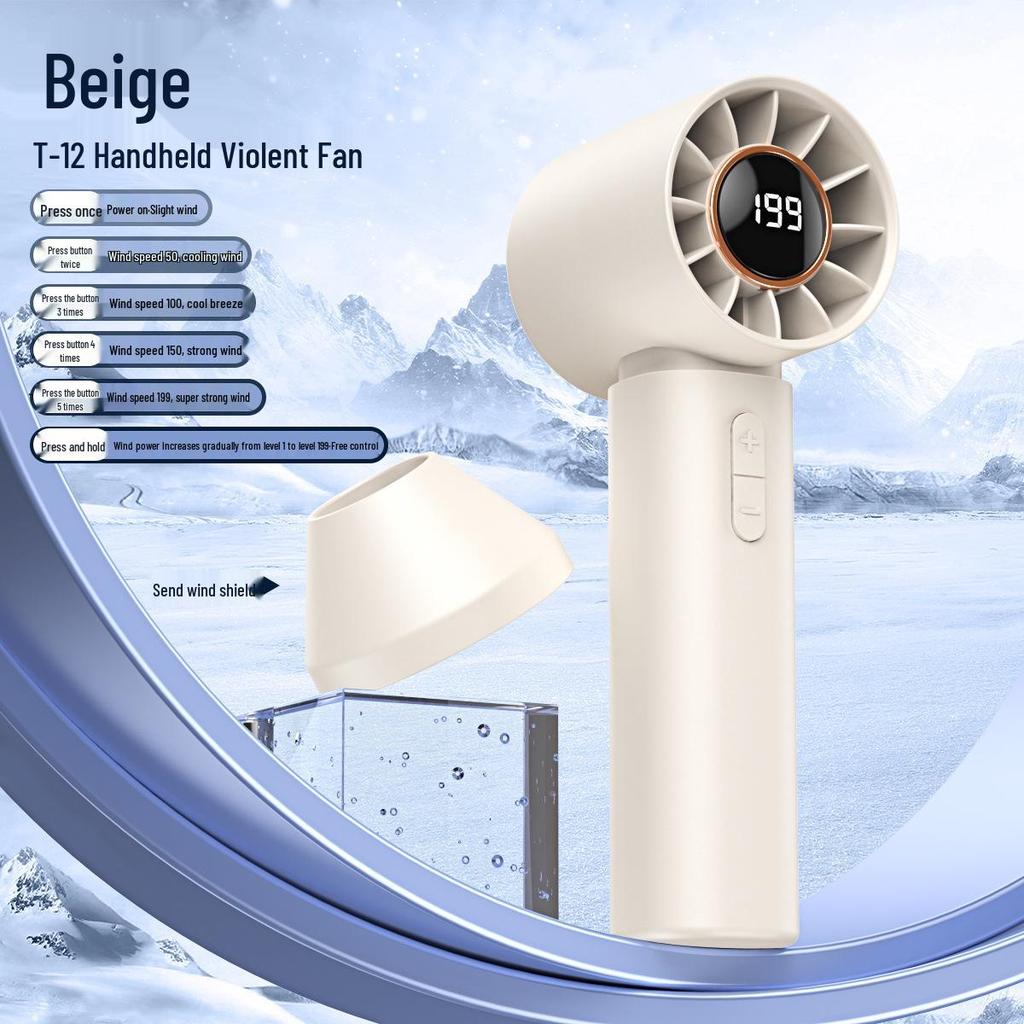 T12 USB Mini Digital Display Leafless Turbine Handheld High-Speed Fan