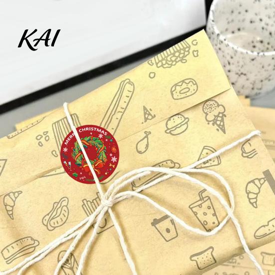 Decorative Holiday Labels Christmas Roll Stickers, 8 Festive Patterns Print, Round Envelope Decoration Decals Seals, Coated Paper Stickers for
