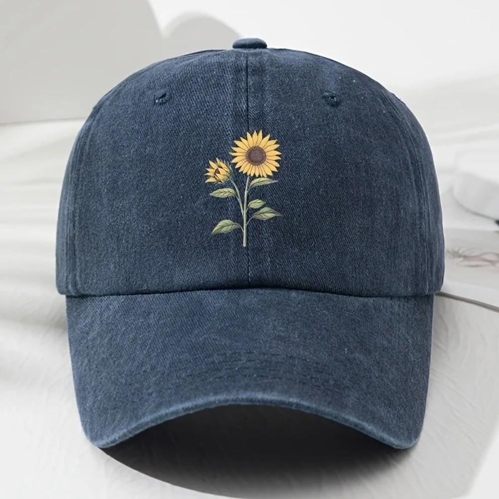 Sunflower Printed Baseball Cap Distressed Travel Hat Vintage Dad Hat For Women Man