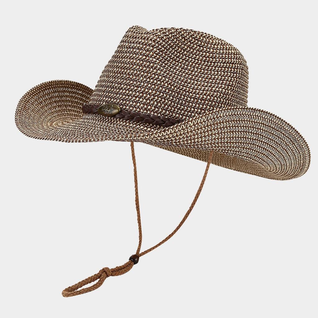 Outdoor Hat with Plastic Large Brim Sun Hat, Western Cowboy Style Straw Hat, Light and Easy To Carry, Suitable for Giving To Friends and Family
