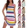 Женское модное повседневное платье с V-образным вырезом, без рукавов, с полосатым принтом