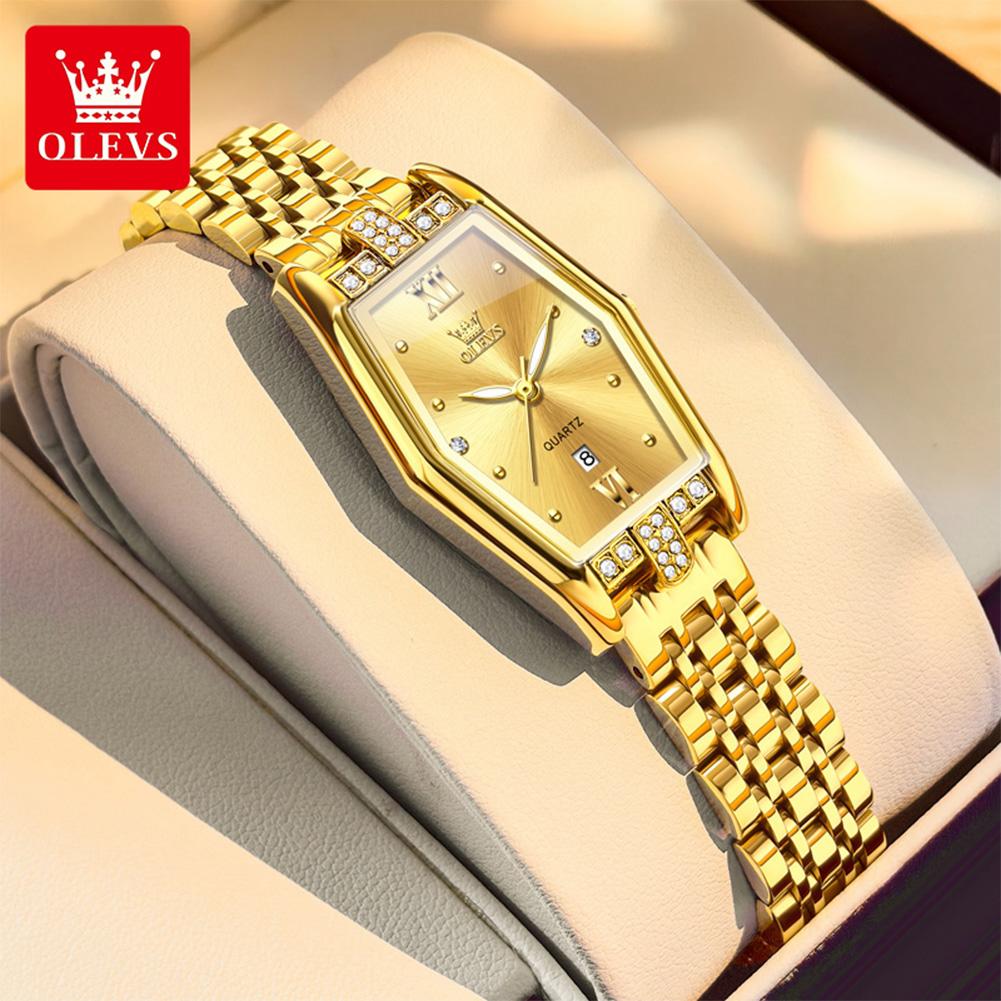 OLEVS Women's Watches Luxury Fashion Stainless Steel Original Brand Quartz Wristwatch for Lady Waterproof Luminous Date Trend
