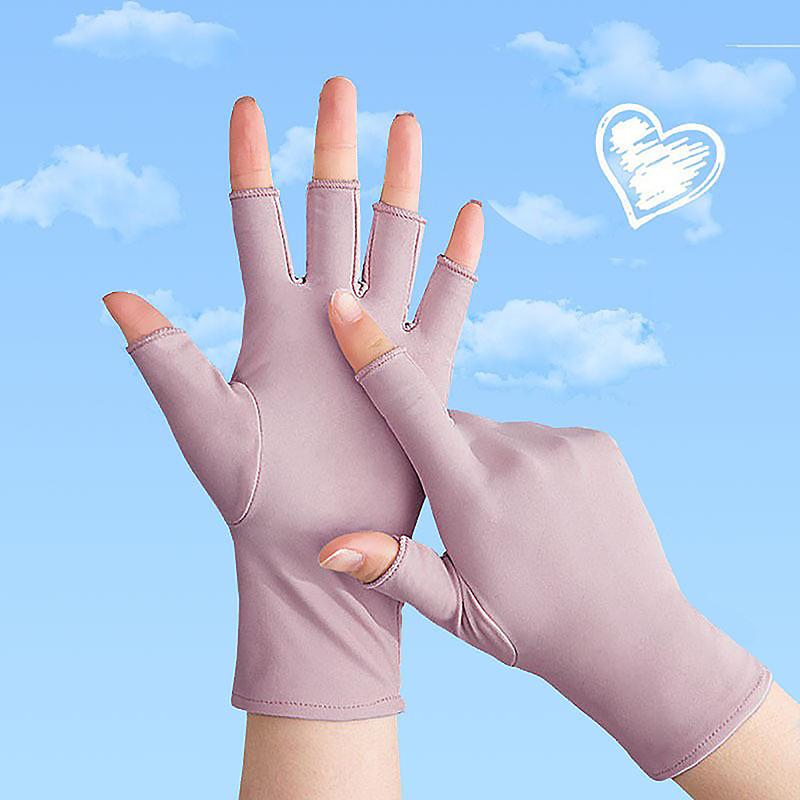 Summer Ice Silk Half Fingers Gloves Women Breathable Thin Fingerless Gloves