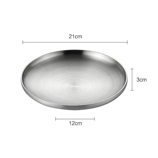 Круглая тарелка из нержавеющей стали 304, двухстенная изолированная обеденная тарелка, тарелки для закусок, блюд и фруктов
