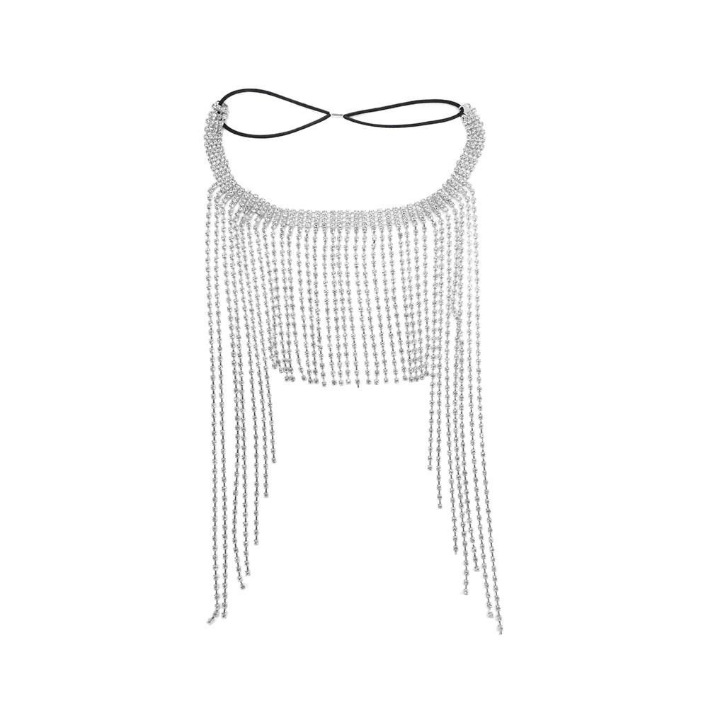 Роскошная этническая повязка на голову с кисточками из страз и цепочкой на лоб