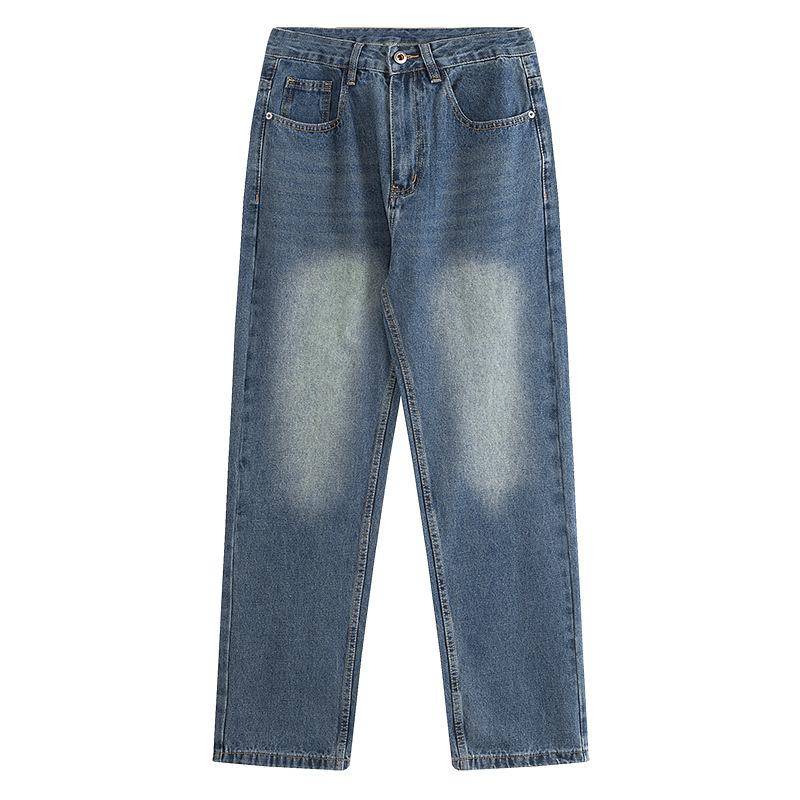Осень и зима Новые мужские американские джинсы High Street Модные и красивые свободные прямые джинсы-трубы с потертостями