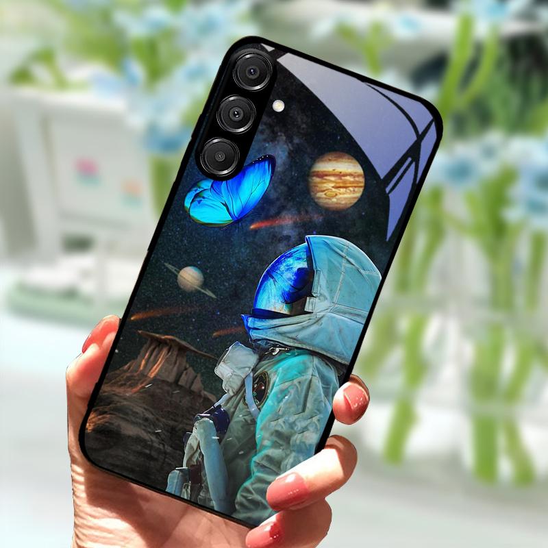 Для Samsung A56 Стеклянный чехол A26 A36 Жесткий ПК Закаленное стекло Чехол для телефона Для Galaxy A15 A25 A35 A55 Мультяшный Роскошный Ударопрочный Чехлы