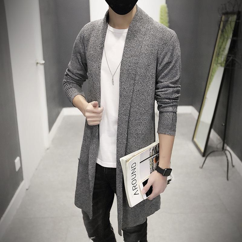 Men Cardigan Jacket Long Knitted Coat Cardigan Coats Solid Color Sweater Coats Knitted Jacket