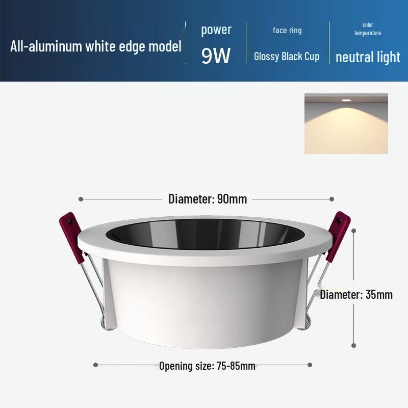 Ultra-Thin Anti-Glare Deep Cup Recessed Downlight for Living Room Ceiling