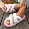Home Slippers Comfortable and Warm Open Toed Soft Plush Shoes Solid Color Indoor Floor Slippers