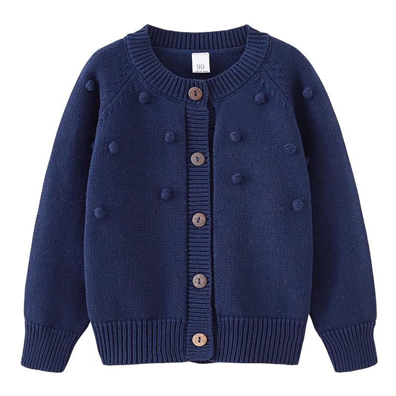 Spring and Autumn Children's Handmade Ball Wool Coat Jacket Pure Cotton Girls Knitted Cardigan