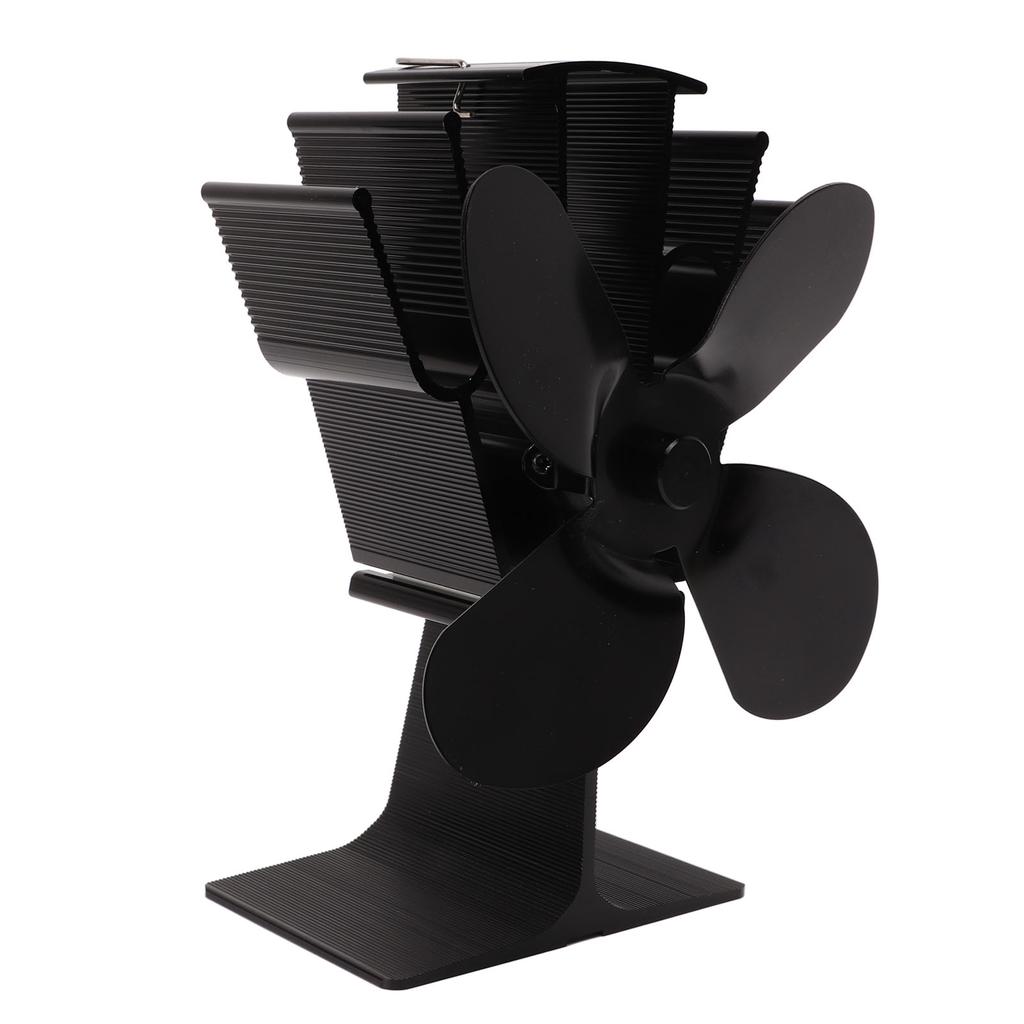 Heat Powered Fireplace Fan 4 Blades Aluminum Alloy Stove Fan High Temperature Proof Black Eco