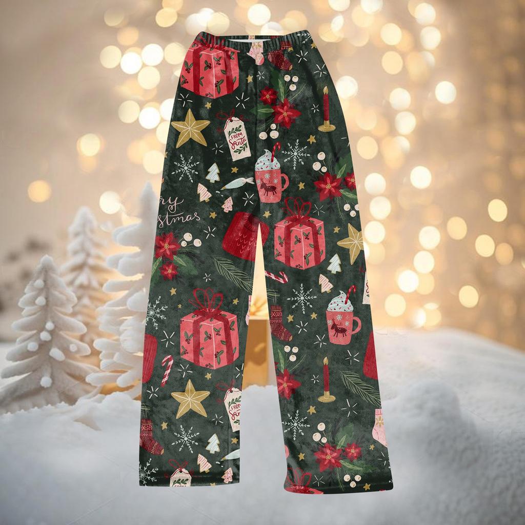 Women Winter Pants Full Length Long Trousers Christmas Printed Pants