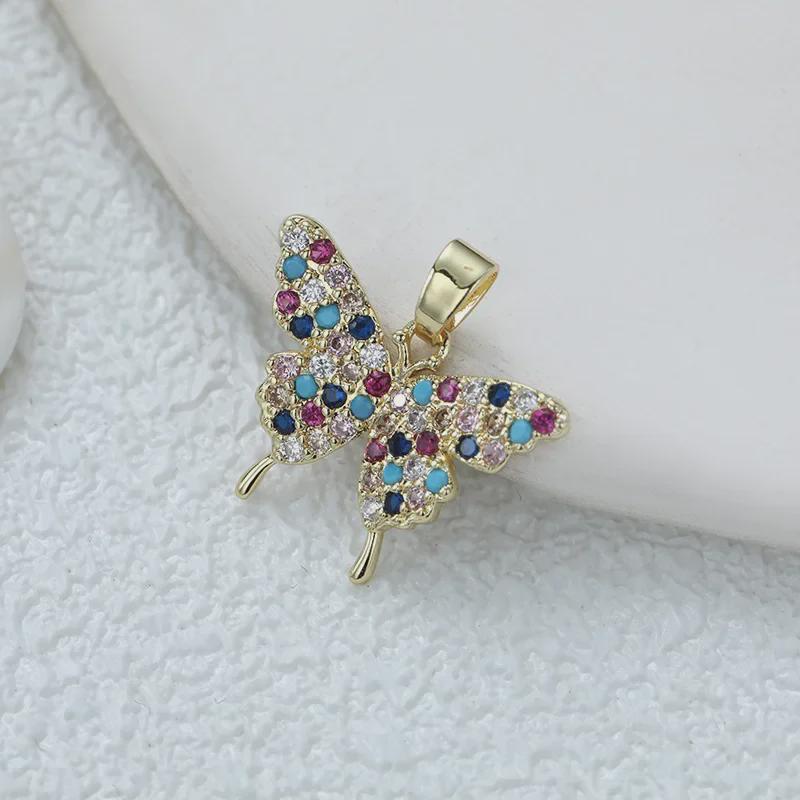 Подвеска-бабочка из позолоченной меди с цирконием для самостоятельного изготовления украшений