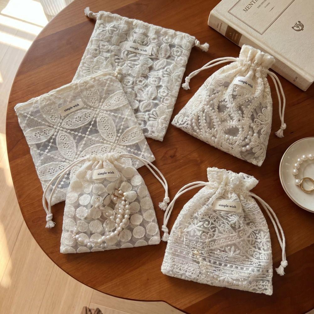 Hollow Out Lace Drawstring Storage Bag Portable Small Makeup Bag  Travel Essentials