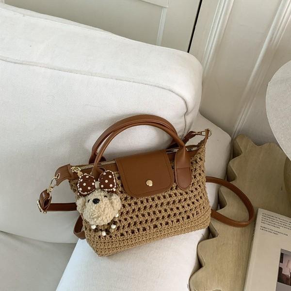 IELGY Woven Dumpling Bag Portable Straw Shoulder Messenger Bag