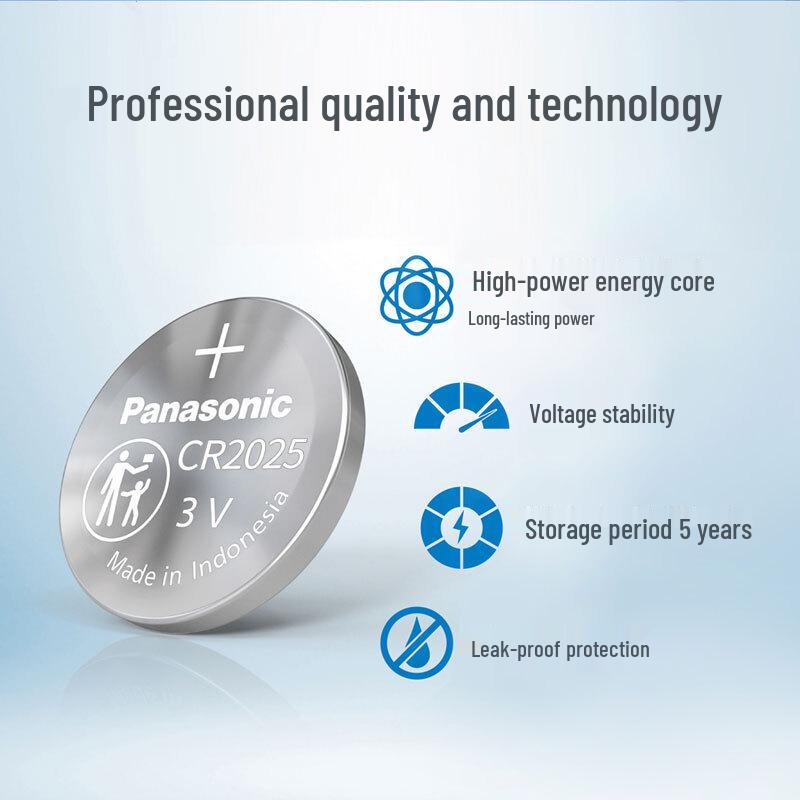 Panasonic CR2025 3V Lithium Button Cell Battery, 5-Pack CN plug (adapter included)