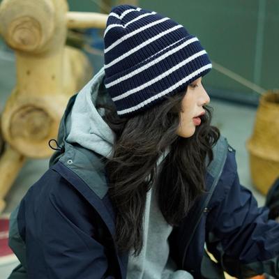 Унисекс Полосатая Шерстяная Шапка Бини в Японском Стиле - Уютная Вязка для Осени/Зимы