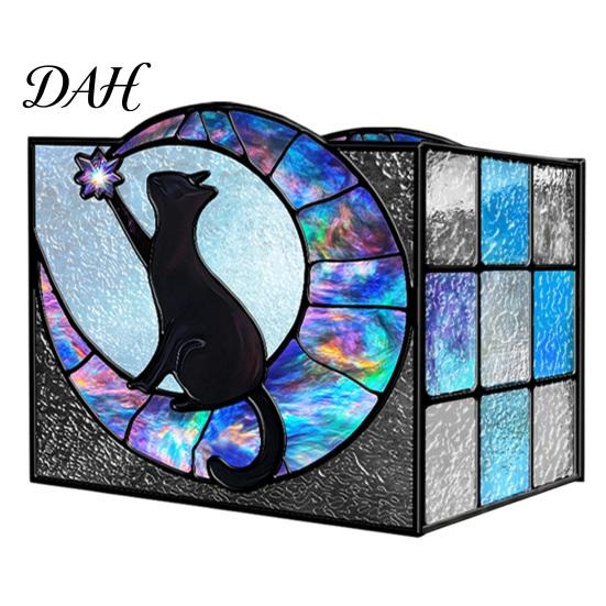 Desktop Pen Holder Stained Glass Style Holder, Unique Acrylic Organizer, 3D Plant Pot Embossed Relief Pattern Planter for Succulents And Office