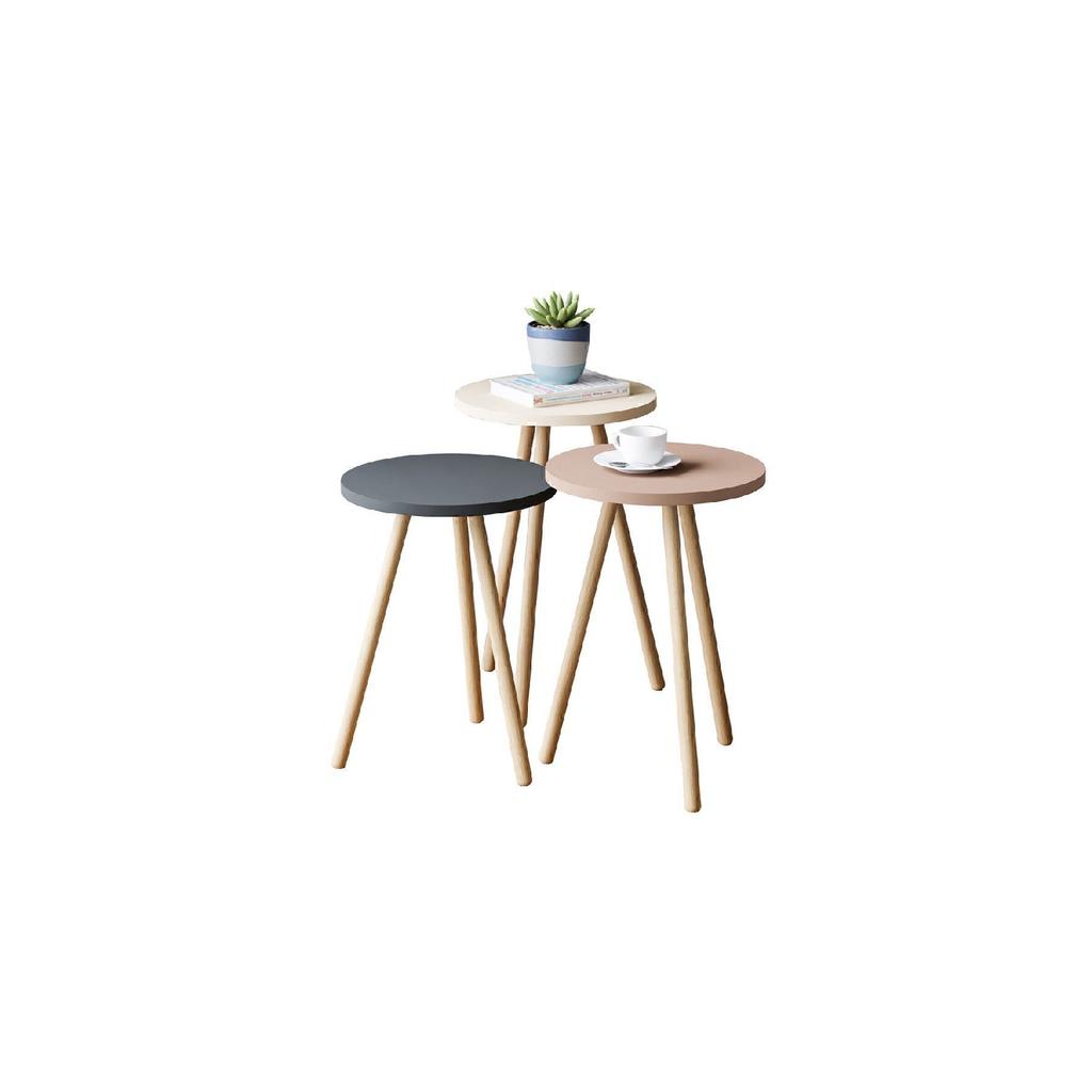 Красочный журнальный столик с тройным вложением, деревянные ножки, круглый пастельный дизайн, серый, белый, капучино