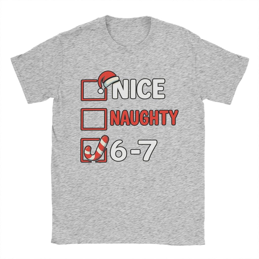 Men's Nice Naughty 67 List 6-7 Meme Funny Christmas T Shirts Cotton Clothes Novelty Short Sleeve Crew Neck Tees T-Shirts