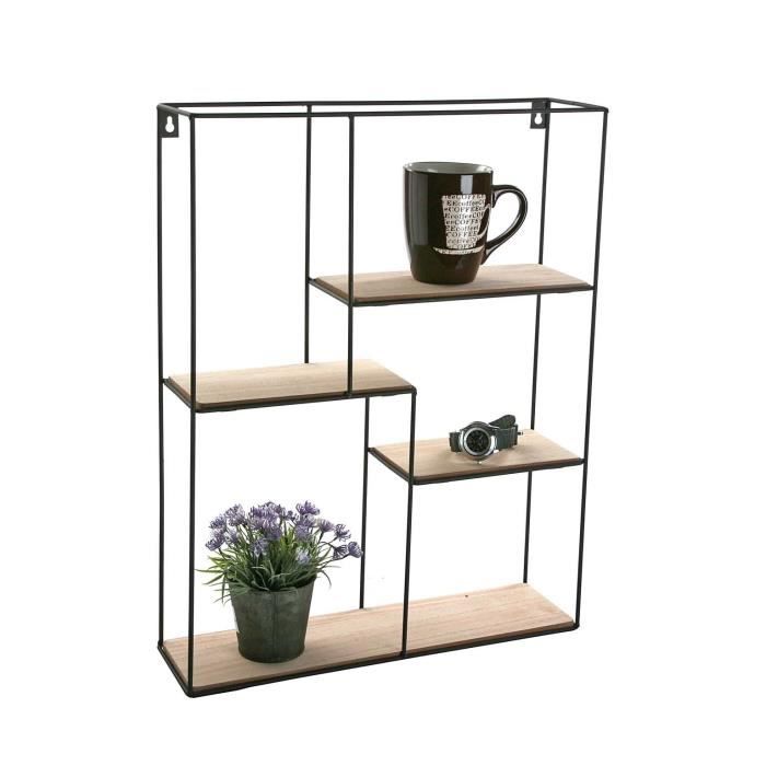 Étagère murale de style industriel Mumbai - 50,5 x 40 x 11 cm - avec 4 étagères en bois et métal - Marron - Versa