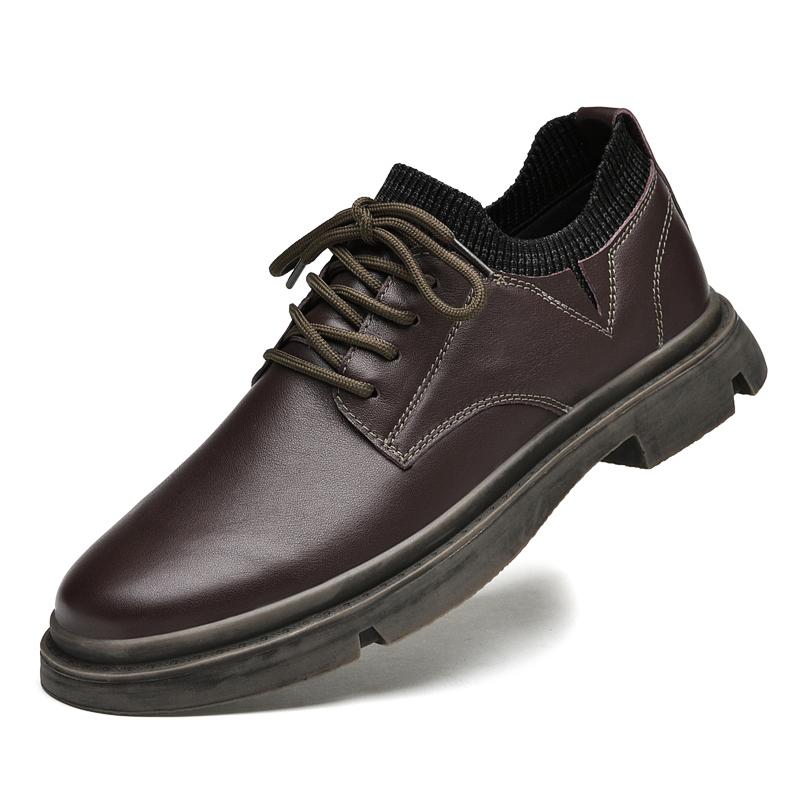 Trendy Men 'S Leather Shoes British Style Leather Casual Shoes New Autumn And Winter Laces Top Layer Cowhide Men 'S Shoes