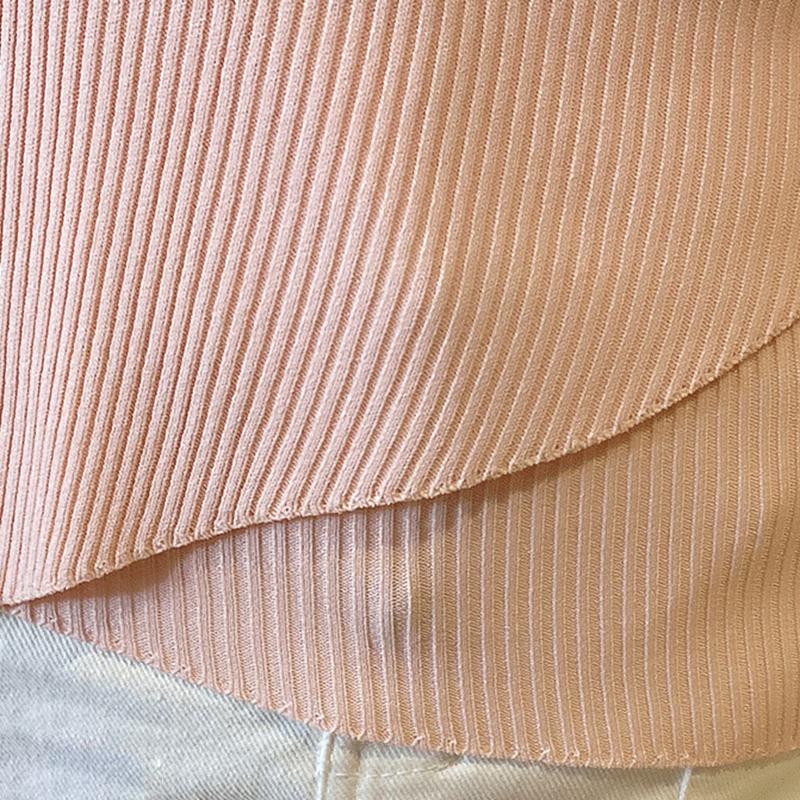 Женский летний вязаный тонкий свитер с v-образным вырезом из ледяного шелка, рубашка, топ с короткими рукавами, тонкий нерегулярный низ, сплошной цвет на пуговицах