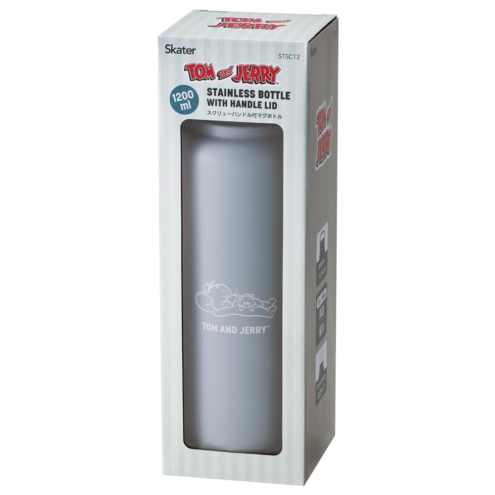 Skater 1200ml Stainless Steel Water Bottle with Large Sports Easy to Wide Tom and Jerry Naptime Design (1.2 liter) Handle, Capacity, Insulated,