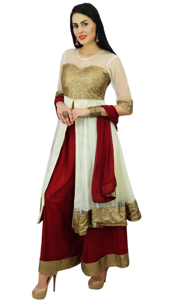 Atasi Женская праздничная одежда из сетки и блесток Anarkali Salwaar Kameez With Palazzo