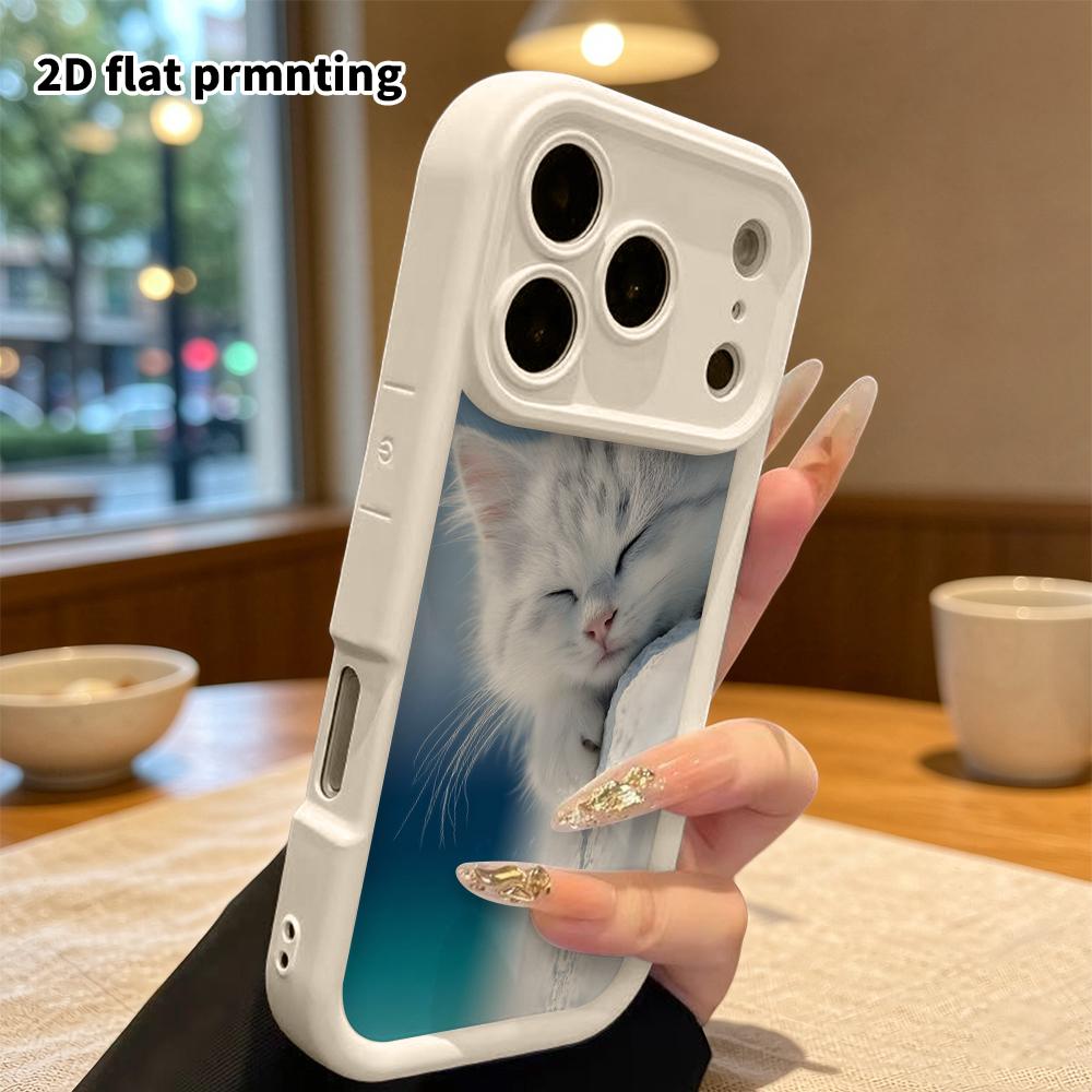 Phone case: 2D flat design suitable for iPhone 18 17 16 15 14 13 Pro protective case, fluffy kitten, perfect Christmas and Halloween holiday gift