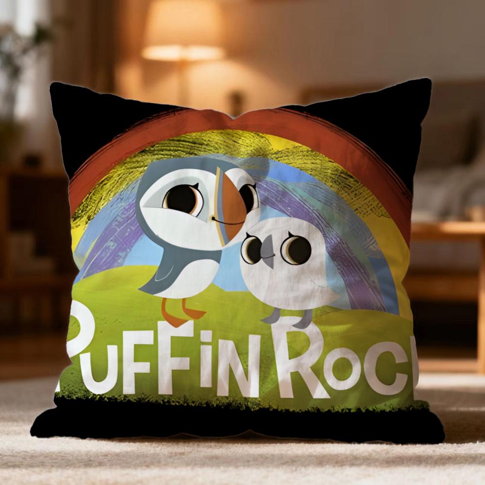 Hot PPuffin Rocked Cushion Cover Soft Washable Pillow Case Multi-Scene for Couch Bed Travel Office Use