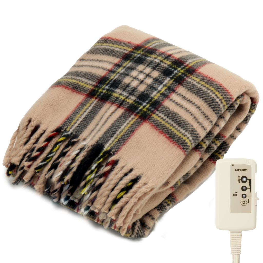 LIFEJOY Electric Check 120cm X JPN121CC Throw, Beige, Pattern, 62cm, Washable, Fluffy, Warm,