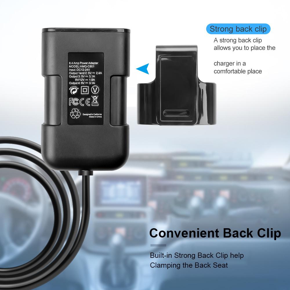 Автомобильное зарядное устройство 3.1A, быстрая зарядка, 4 порта, быстрое зарядное устройство, удлинительный кабель 5,6 фута для смартфона, планшета, адаптер питания