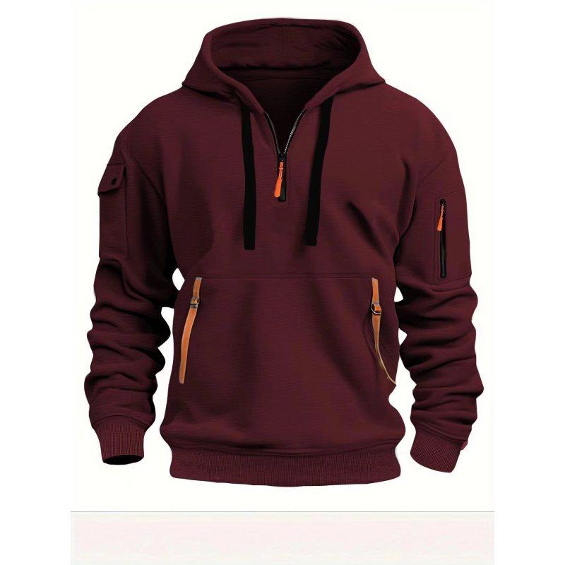 Fall And Winter Men's Casual Sports Multi-Zipper Arm Pocket Sweatshirt Pullover Hoodie