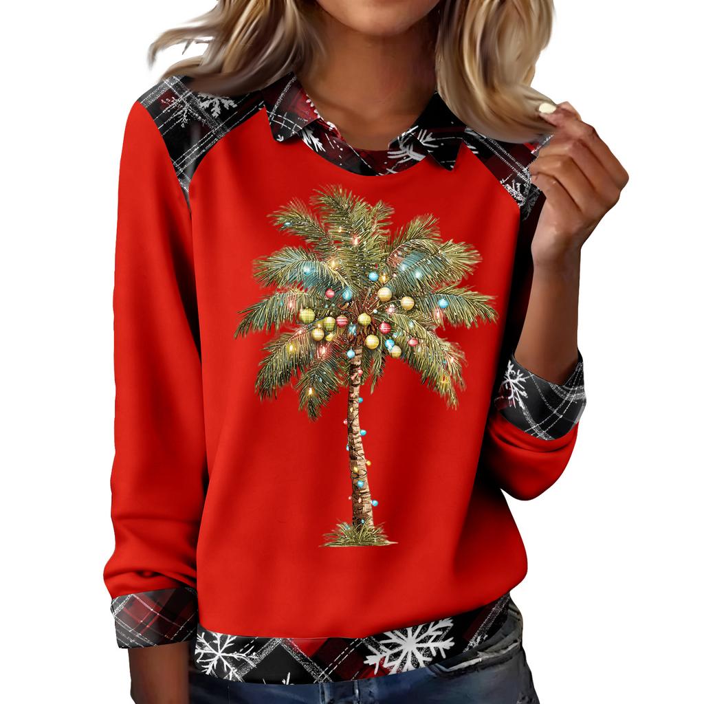 Women's Fashion Christmas Printed Long-Sleeve Pullover Top