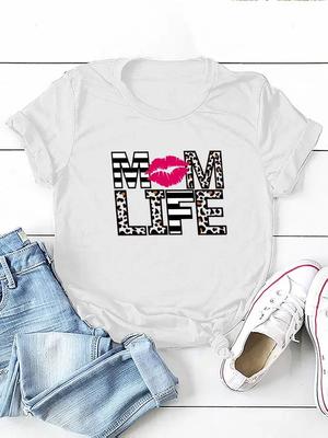 Red Lip Mom Life леопардовый принт женская футболка короткий рукав O-образный вырез свободная женская футболка женская футболка топы женские футболки