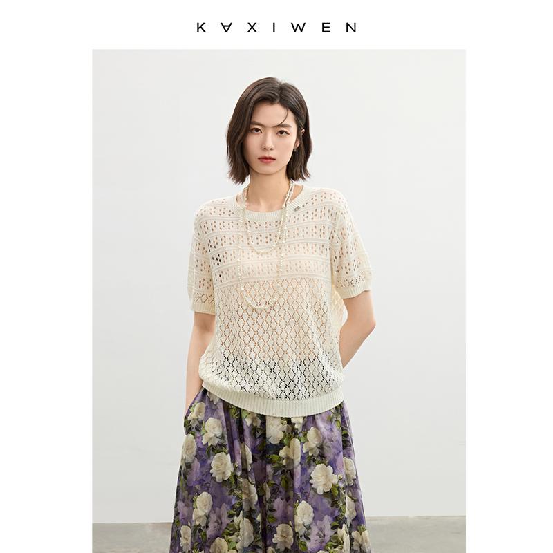 Qianwen Hollowed Out Round Neck Knitted Sweater