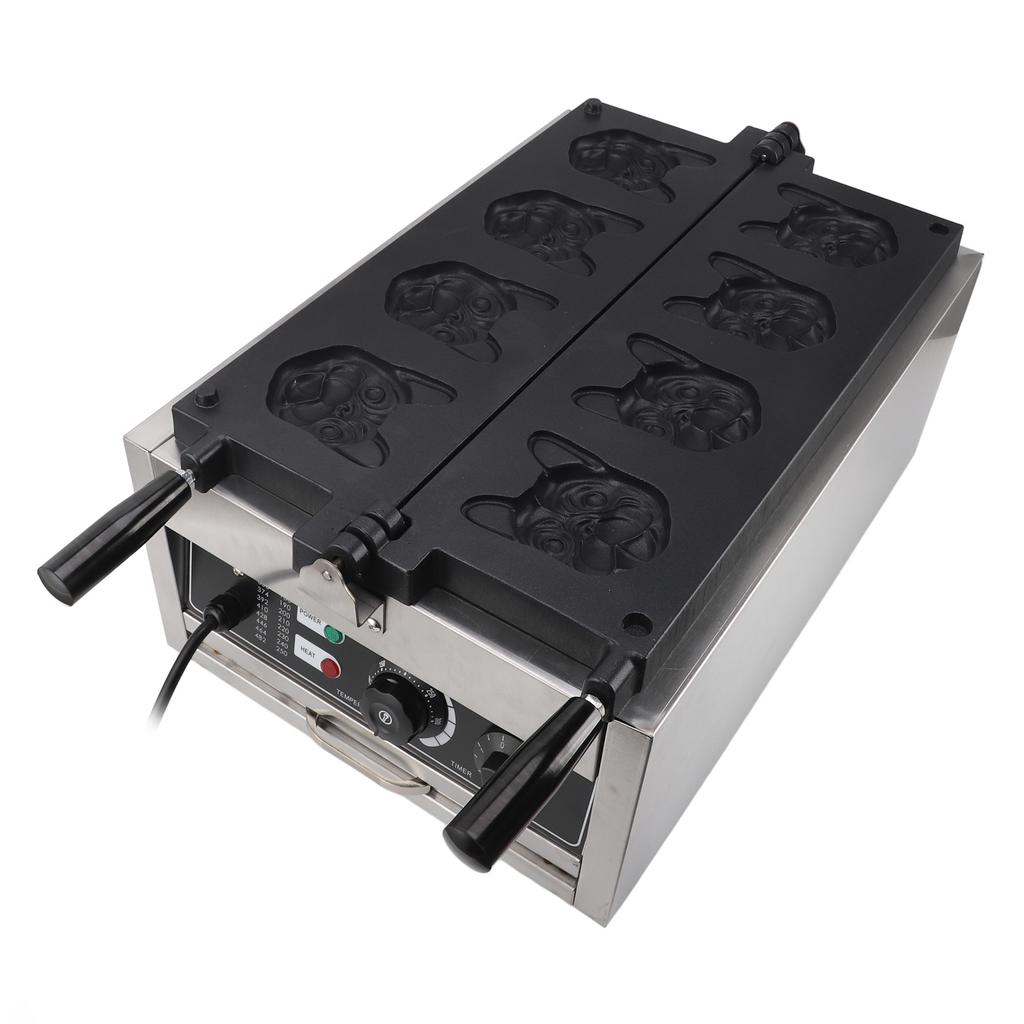 Профессиональная вафельница с антипригарным покрытием, 8 форм, забавная форма бульдога, двусторонний нагрев, электрическая вафельница