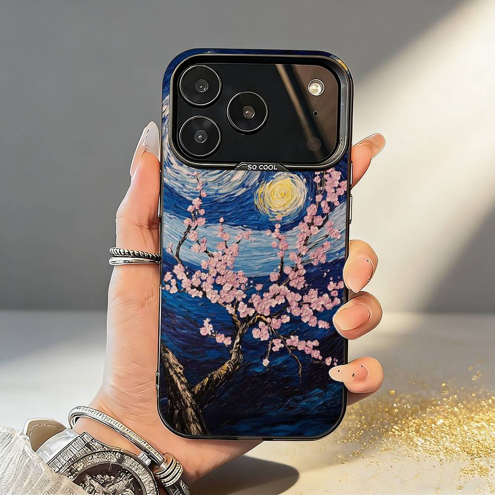 Чехол для телефона V-Van G-Gogh Звездная ночь Для iPhone17,16,15,14,13,12,11,Pro,MAX Серый Матовый Силиконовый Черный Чехол