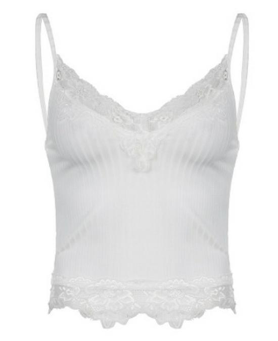 Lace Stitching Deep V Sling Sexy Slim Navel-Baring Tank for Women - Summer 2021 European & American Style