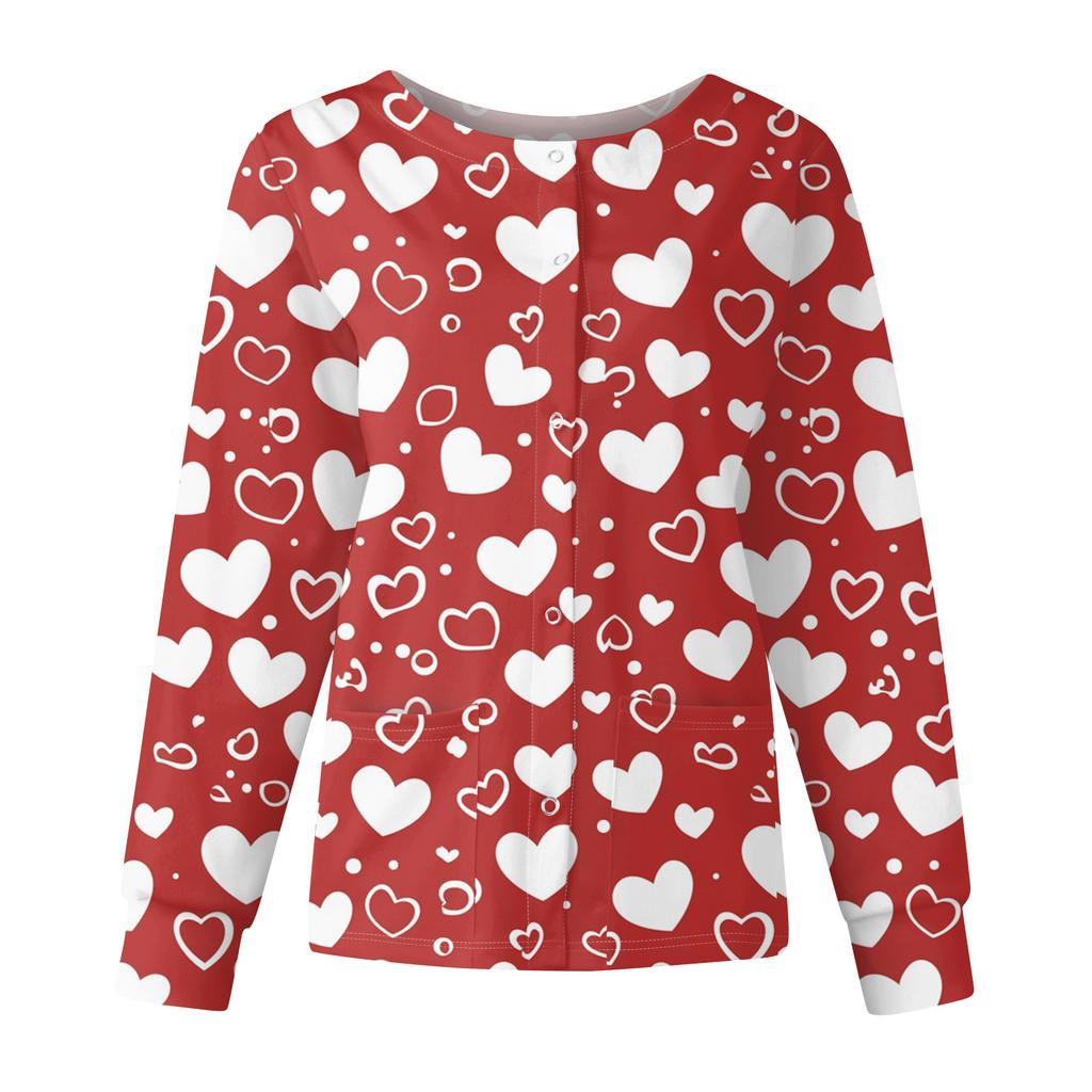 Женская повседневная модная куртка с длинным рукавом, воротником-стойкой, на одной пуговице, с принтом ко Дню святого Валентина, рабочая куртка, топы