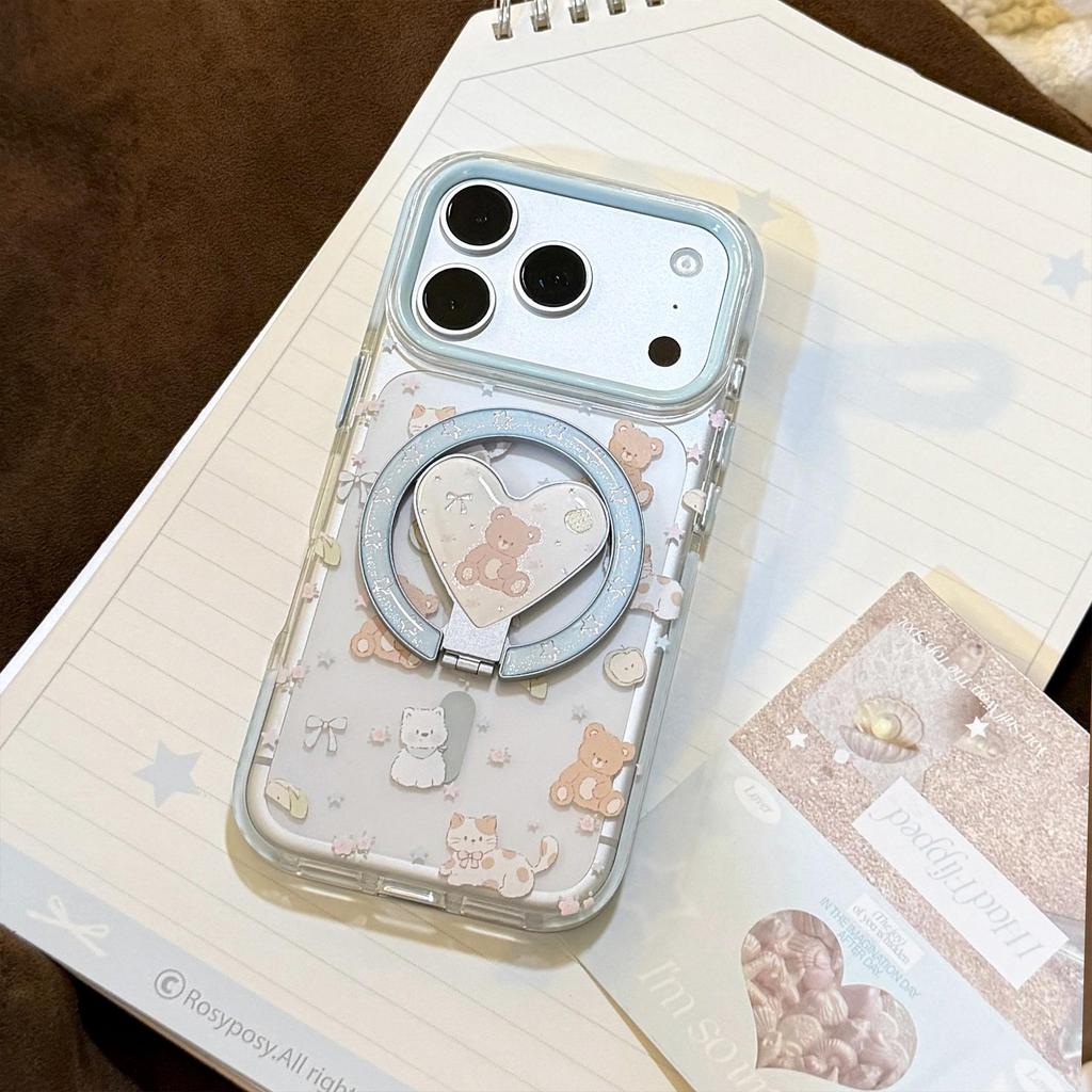 Милый Медведь Магнитный Чехол для Телефона в Форме Сердца для iPhone 16, iPhone 17 и iPhone 17 Pro Max