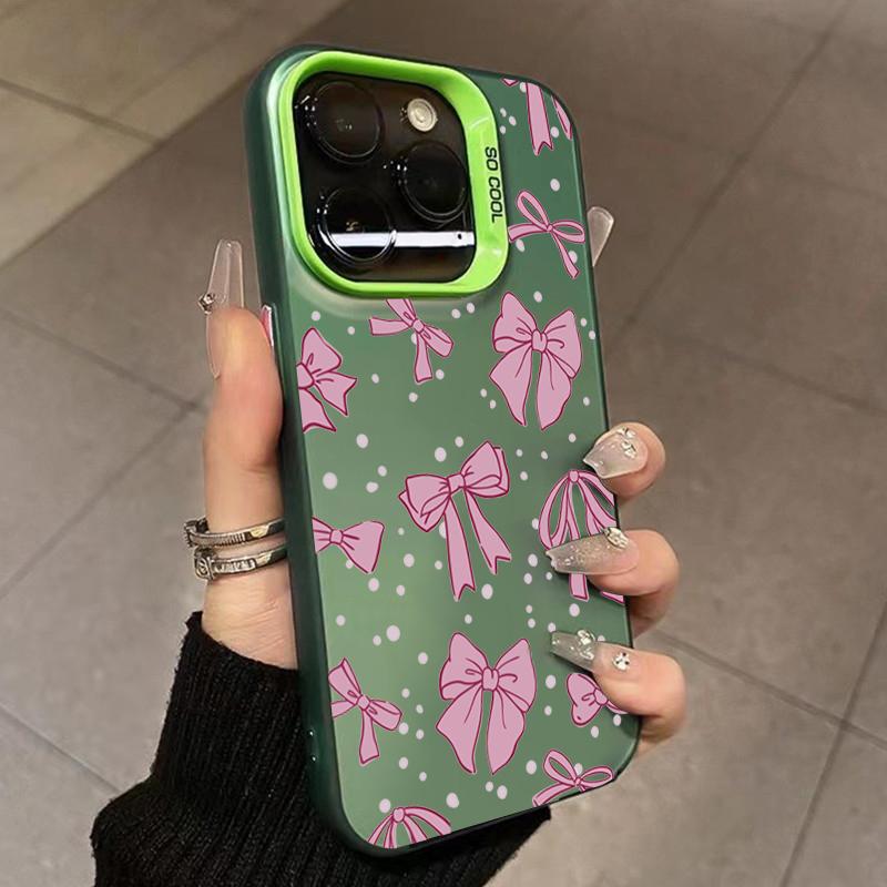 Ins Корейский Простой Розовый Чехол с Бантиком для iPhone 15 Pro Max 14 13 12 11 XS X XR 7 8 Plus 15 Роскошная Лазерная Крышка для Защиты Объектива