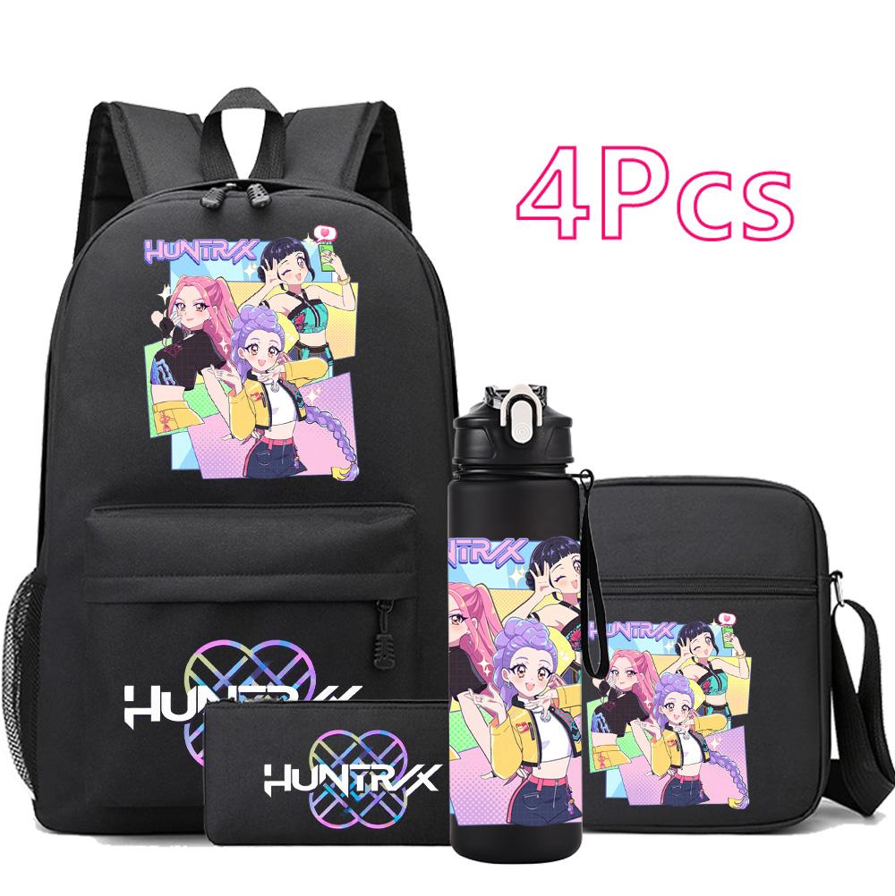 4 шт./компл. Аниме Мультфильм K-Pop Принт Рюкзак с бутылкой для воды 750 мл для Подростка Студента Девочки Мальчика Книжная сумка Детский Подарок Большая Вместимость Дорожная Сумка