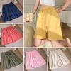 Women Summer Elastic Waist Wide Leg Pants Drawstring Shorts Beach Shorts Loose Casual Solid Color