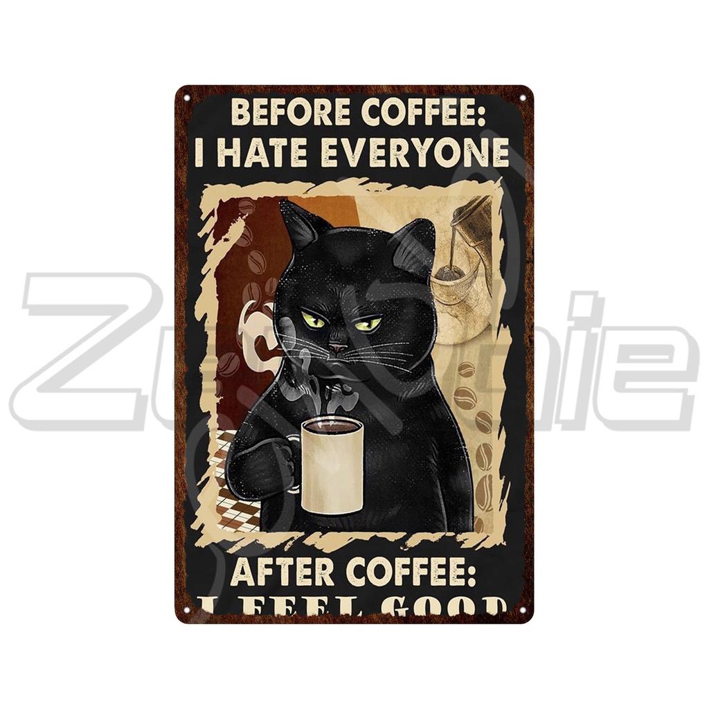 Металлическая вывеска Настенный декор Кот и кофейная банка Знак с текстом Вот что я делаю Я пью кофе Я ненавижу людей и Я знаю вещи Табличка