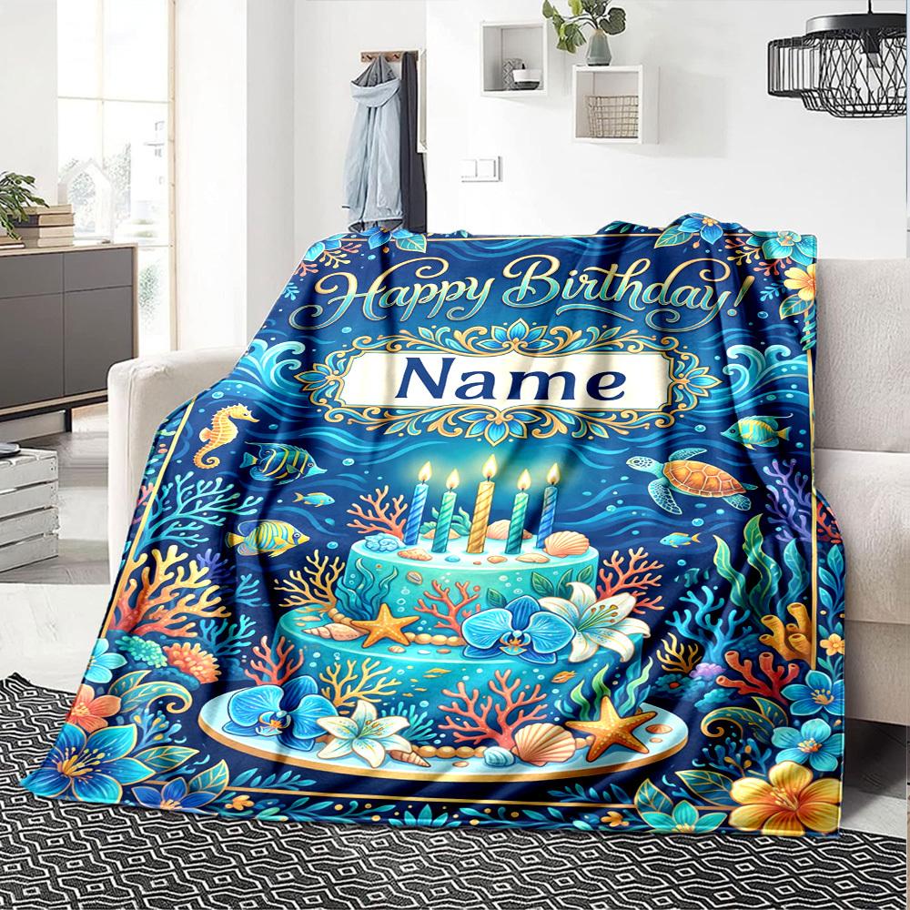 Underwater Birthday Celebration Blanket Customize Your Name Warmthful Decor Perfect For Sofa Couch Office Bed Picnics For All Occasions Stylish Decor
