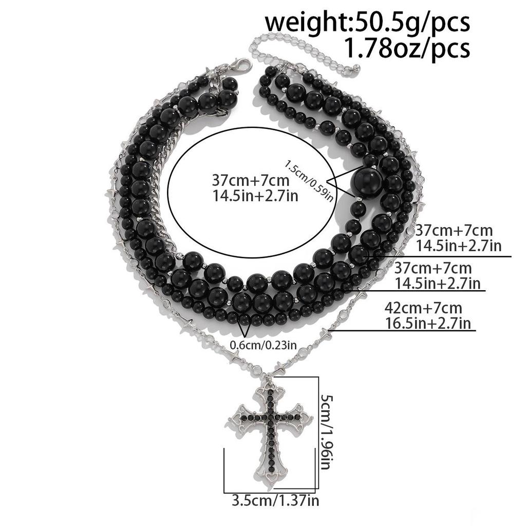 Dark Style Acrylic Beaded Necklace with Cross Pendant - All-Match European and American Fashion for Women