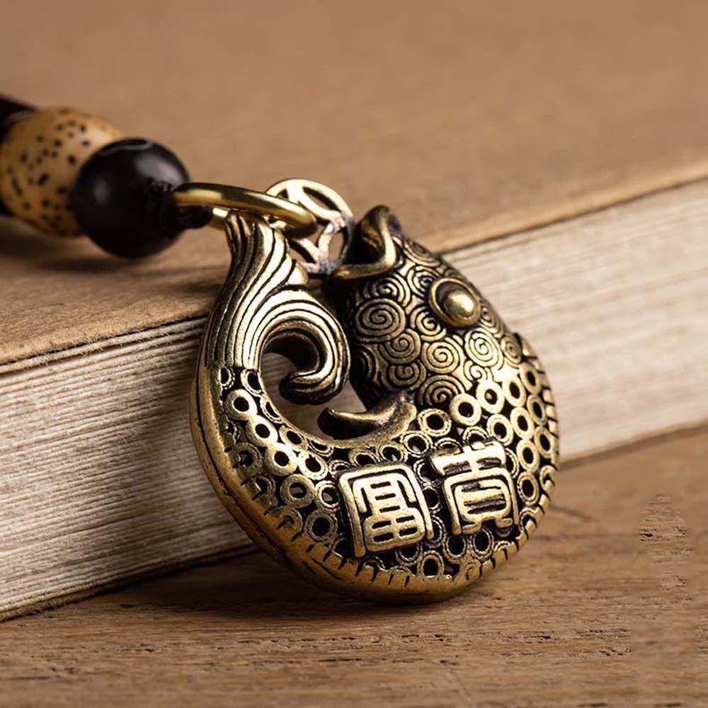Латунный брелок для безопасного богатства, тибетский буддизм, латунные брелоки, брелок для ключей Lucky Fish, автомобильный брелок